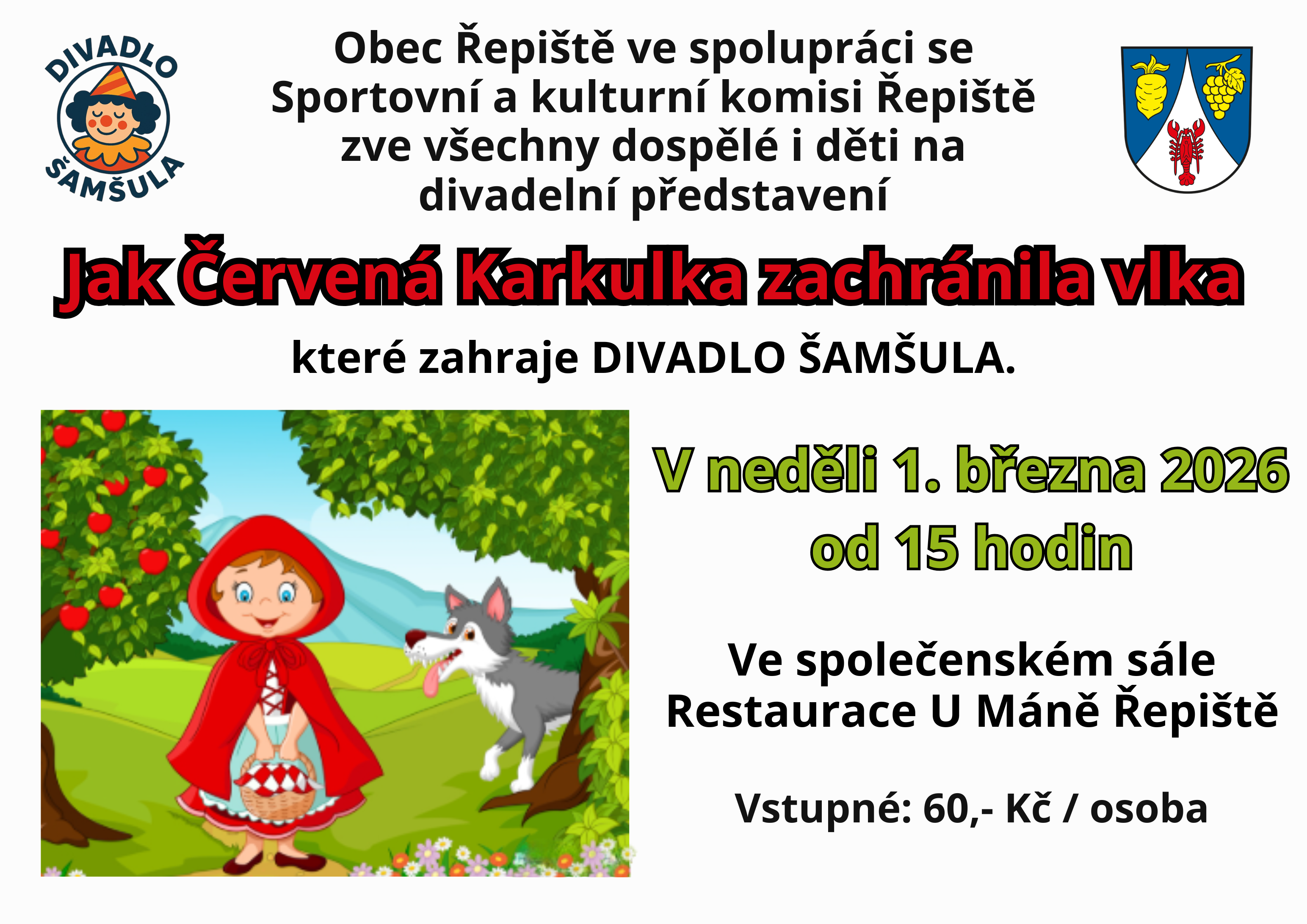 Náhledový obrázek článku: 🎭 Pozvánka na divadelní představení 🎭1.3.2026