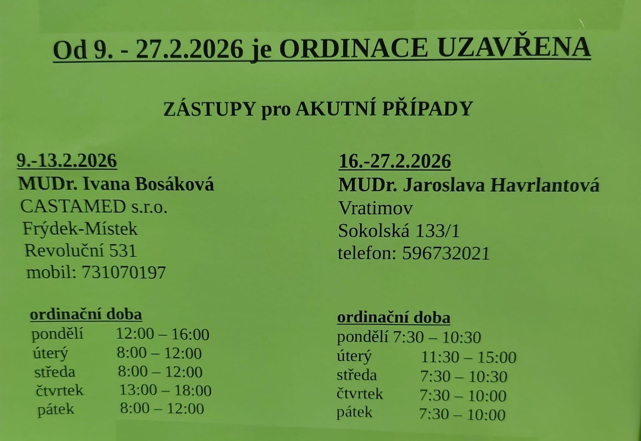 Náhledový obrázek článku: DLOUHODOBÝ VÝPADEK ORDINACE V ÚNORU 2026 - MUDr. Radovan Hranický
