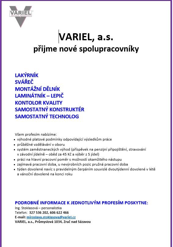 Firma Variel přijme nové zaměstnance