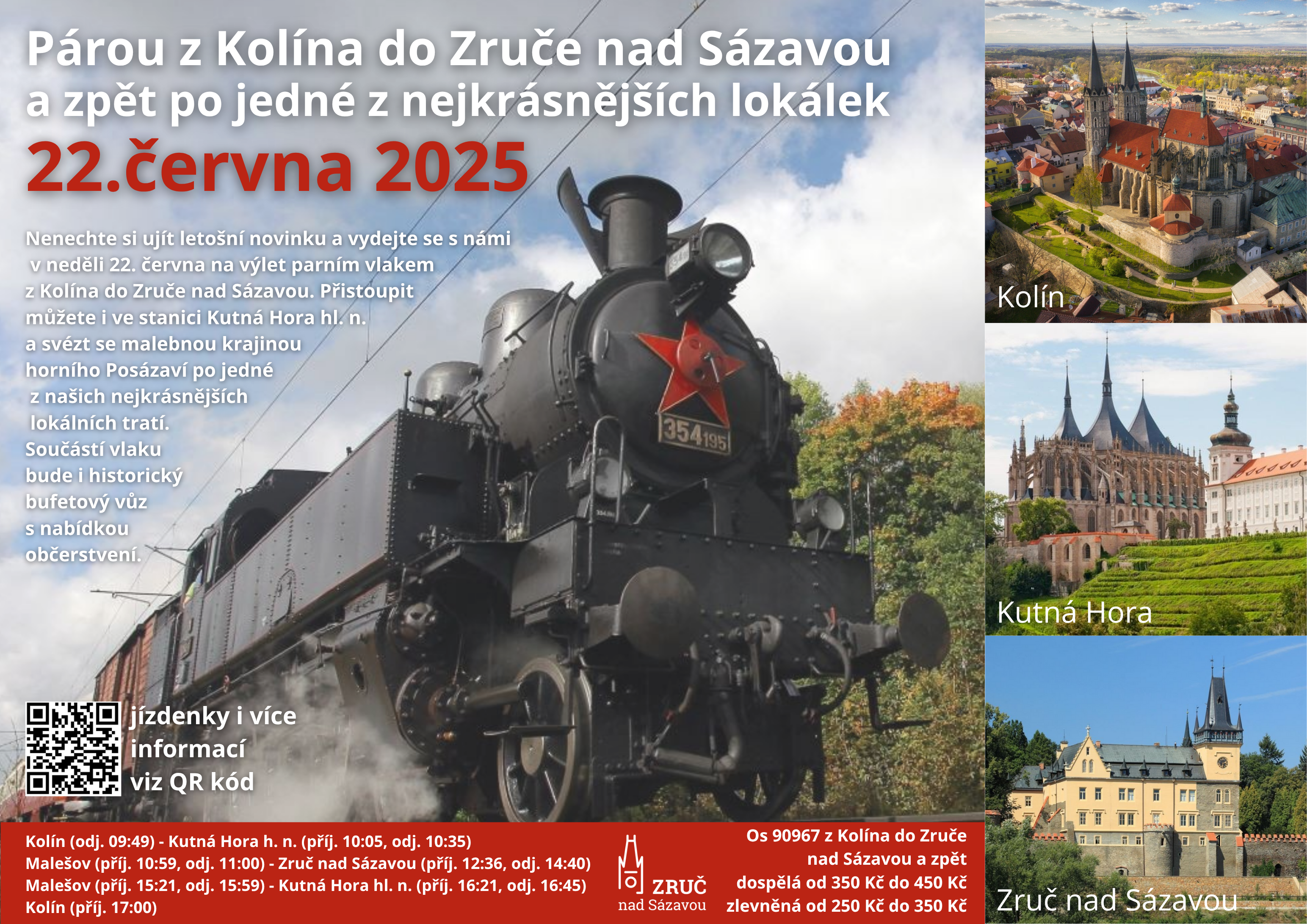 Výlet párou z Kolína do Zruče nad Sázavou 22.6.2025