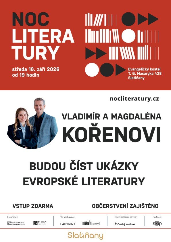 Pozvánka na Noc literatury ve Slatiňanech s Vladimírem a Magdalénou Kořenovými