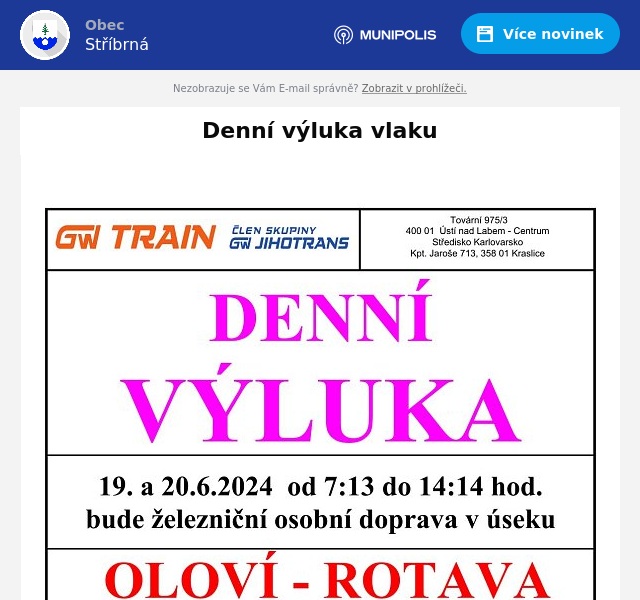 Náhledový obrázek článku: Denní výluka vlaku