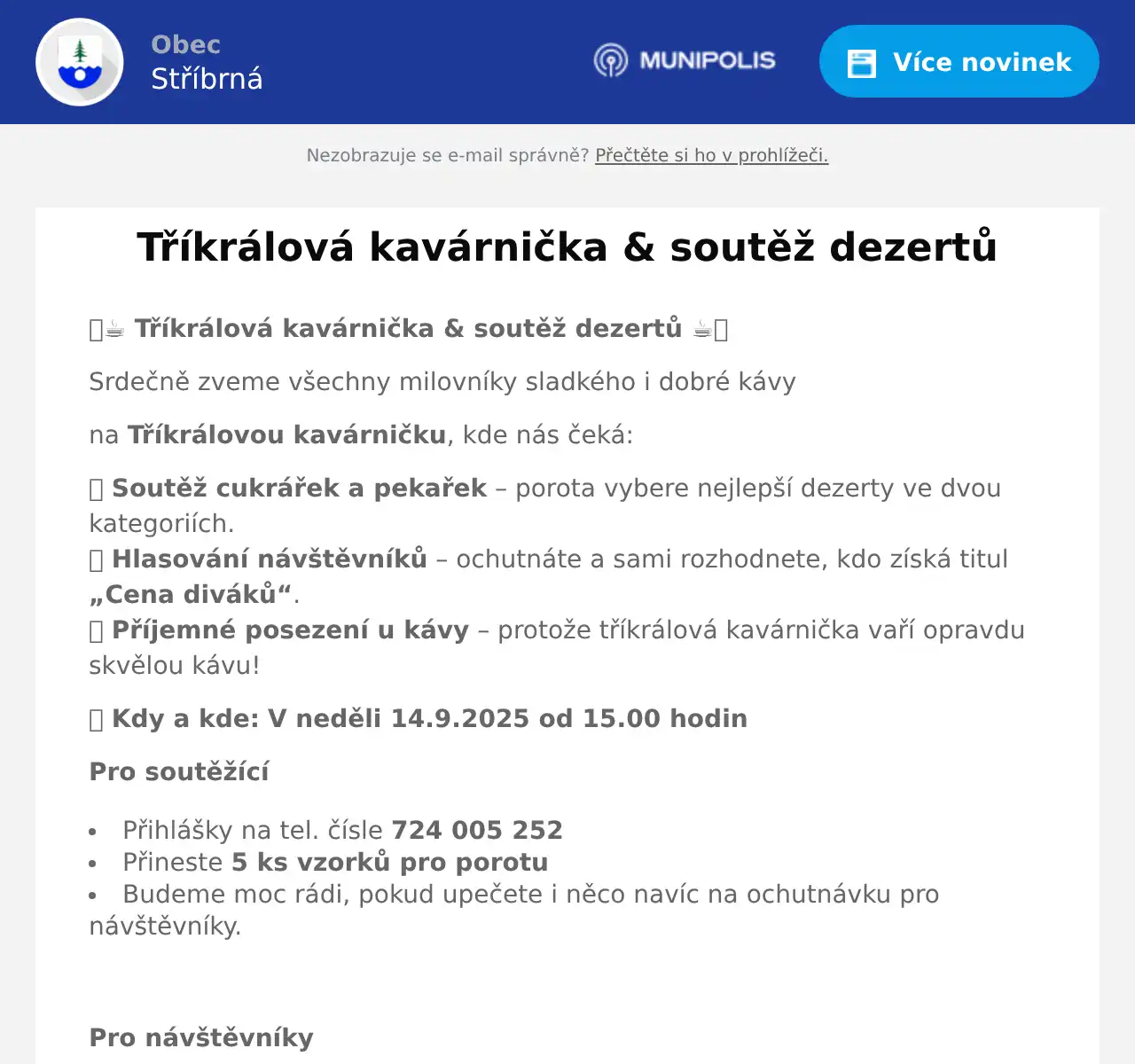 Náhledový obrázek článku: Tříkrálová kavárnička & soutěž dezertů