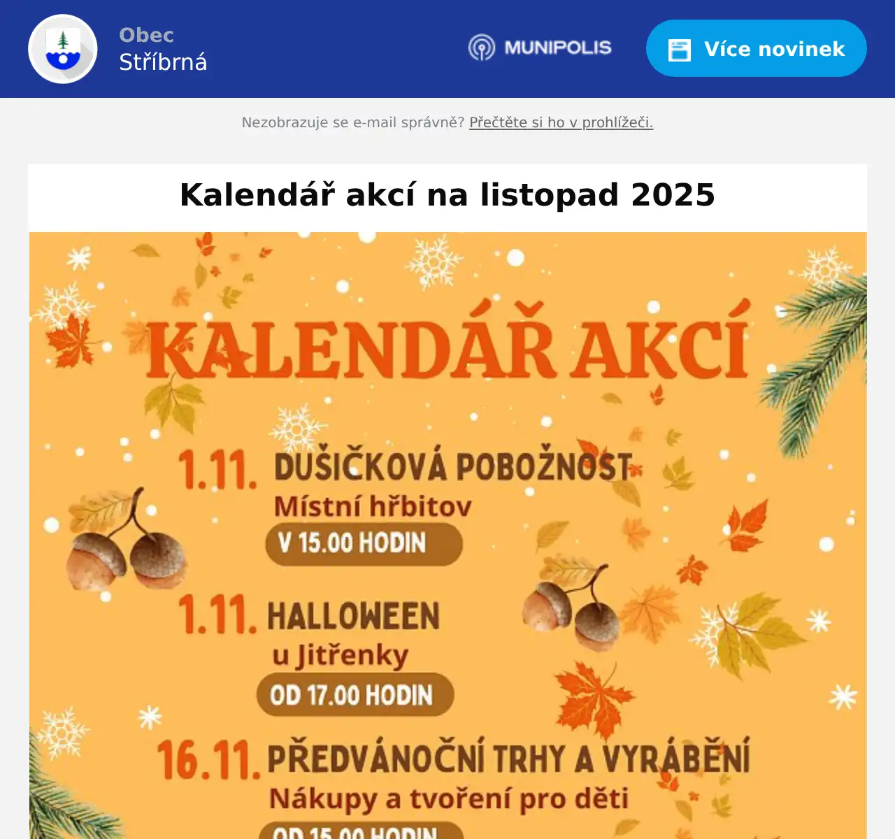 Náhledový obrázek článku: Kalendář akcí na listopad 2025