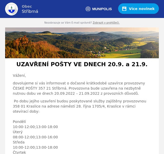 Náhledový obrázek článku: Uzavření pošty 20.9. a 21.9.