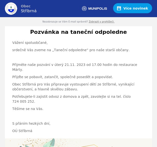 Náhledový obrázek článku: Pozvánka na taneční odpoledne
