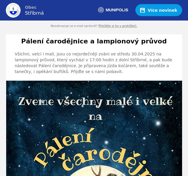 Náhledový obrázek článku: Pálení čarodějnice a lampionový průvod