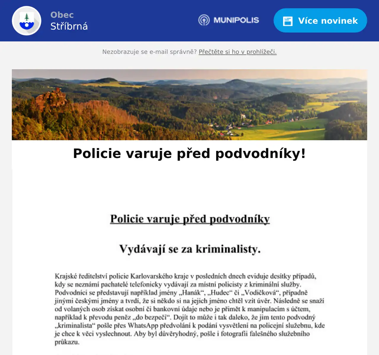 Náhledový obrázek článku: Policie varuje před podvodníky!