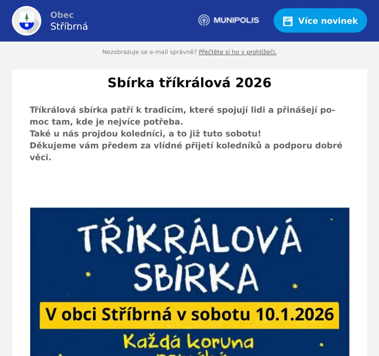 Náhledový obrázek článku: Sbírka tříkrálová 2026