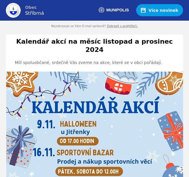 Náhledový obrázek článku: Kalendář akcí na měsíc listopad a prosinec 2024