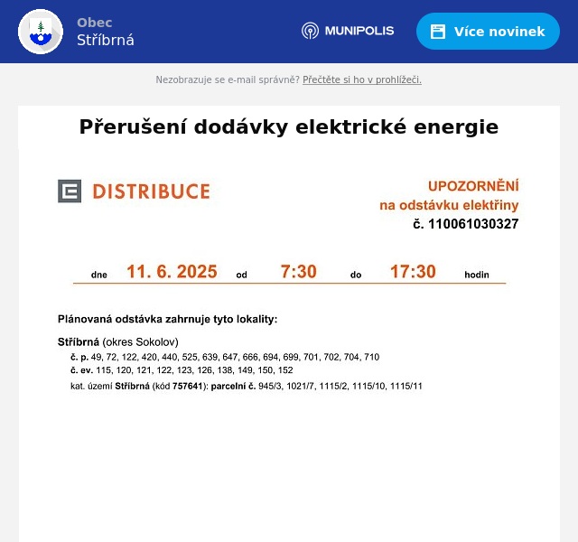 Náhledový obrázek článku: Přerušení dodávky elektrické energie