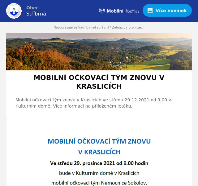 Náhledový obrázek článku: MOBILNÍ OČKOVACÍ TÝM ZNOVU V KRASLICÍCH