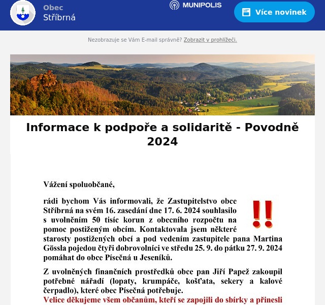Náhledový obrázek článku: Informace k podpoře a solidaritě - Povodně 2024
