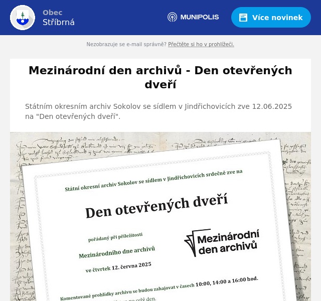 Náhledový obrázek článku: Mezinárodní den archivů - Den otevřených dveří