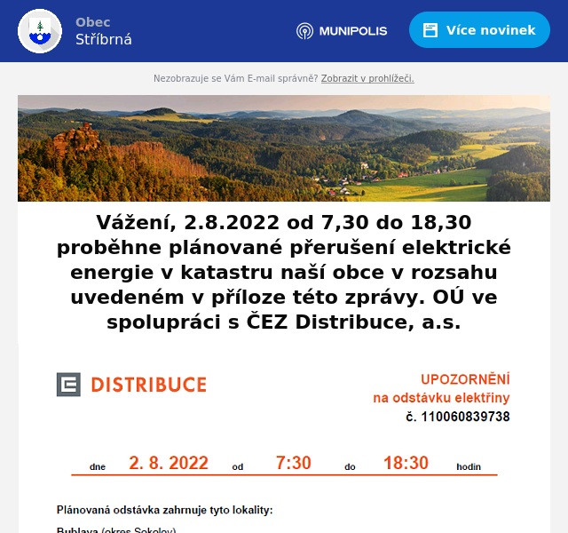 Náhledový obrázek článku: Odstávka elektrického proudu 2.8.2022