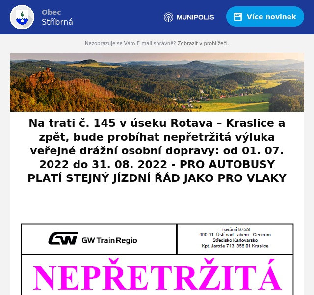 Náhledový obrázek článku: Výluka drážní trati Kraslice - Rotava