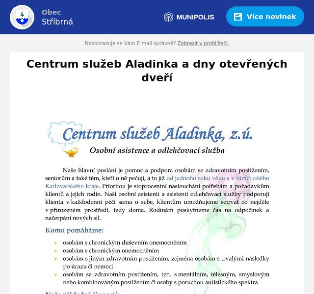 Náhledový obrázek článku: Centrum služeb Aladinka a dny otevřených dveří