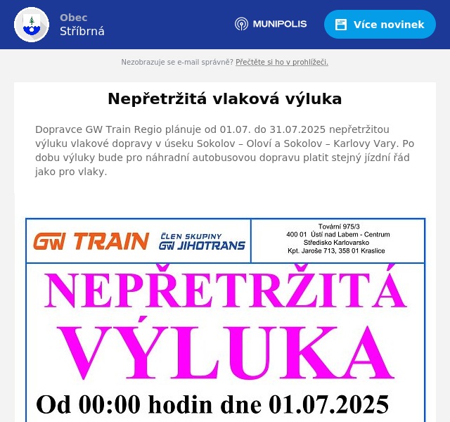 Náhledový obrázek článku: Nepřetržitá vlaková výluka