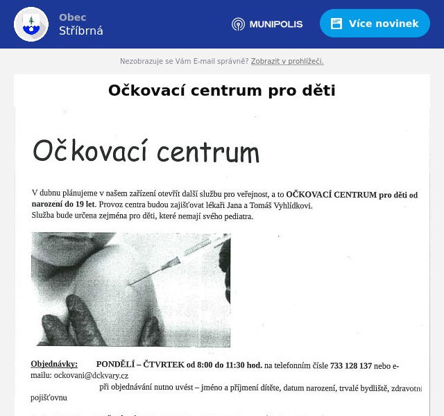 Náhledový obrázek článku: Očkovací centrum pro děti