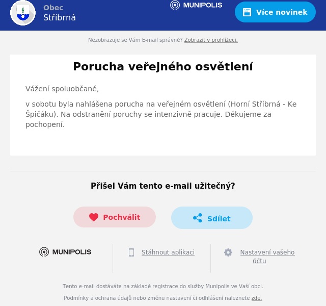 Náhledový obrázek článku: Porucha veřejného osvětlení