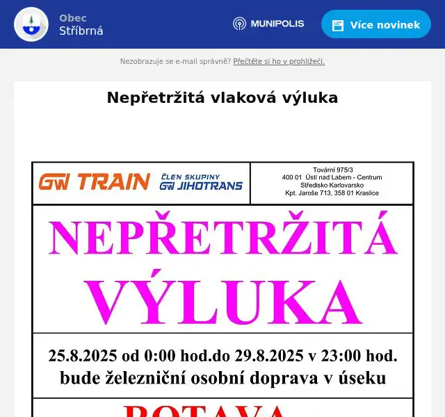Náhledový obrázek článku: Nepřetržitá vlaková výluka