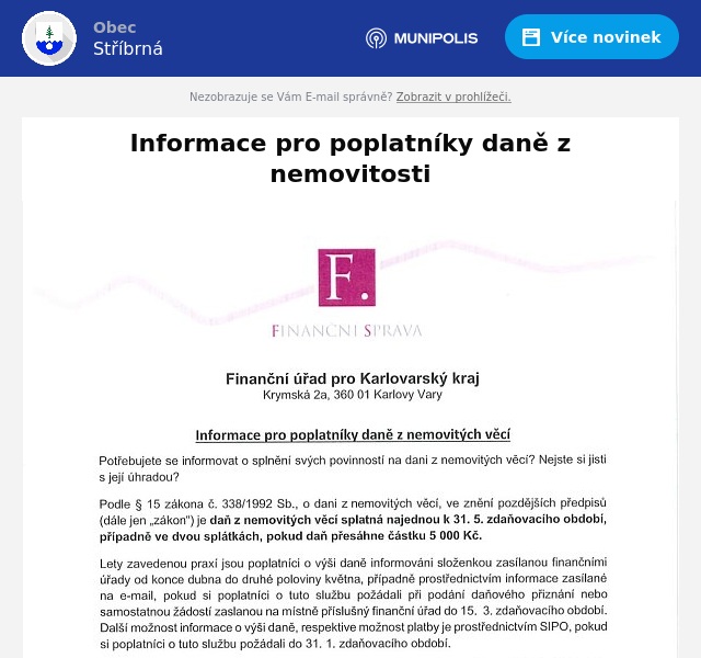 Náhledový obrázek článku: Informace pro poplatníky daně z nemovitosti