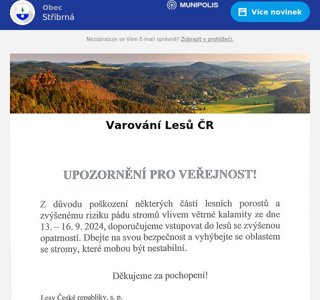 Náhledový obrázek článku: Varování Lesů ČR