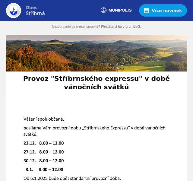Náhledový obrázek článku: Provoz "Stříbrnského expressu" v době vánočních svátků