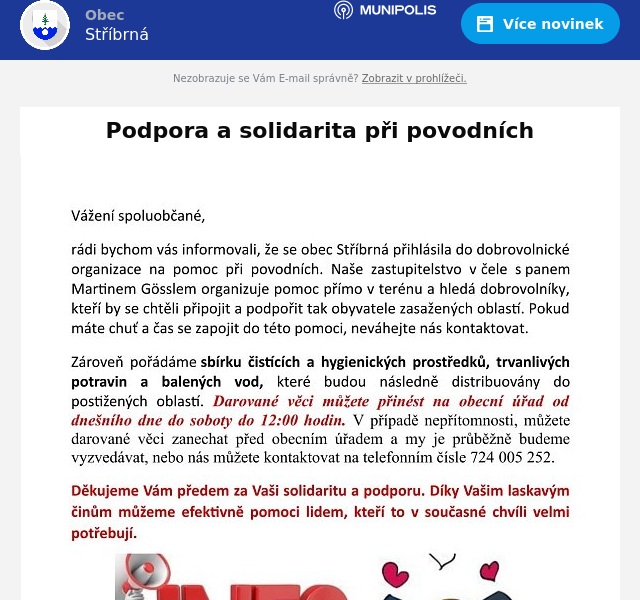 Náhledový obrázek článku: Podpora a solidarita při povodních