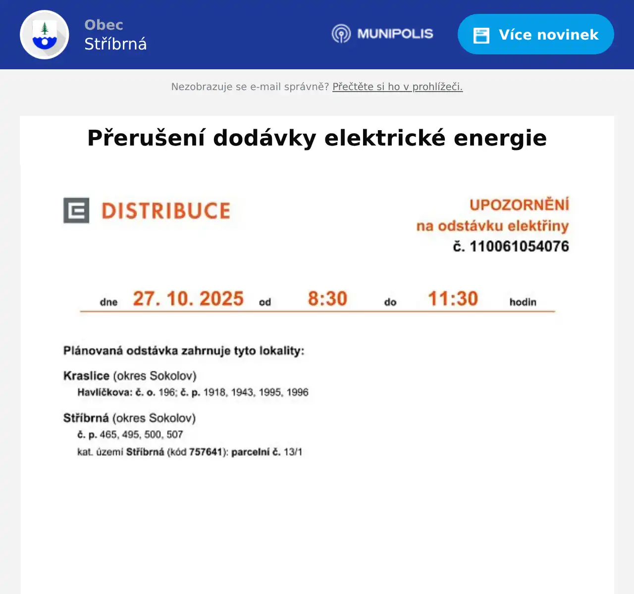 Náhledový obrázek článku: Přerušení dodávky elektrické energie