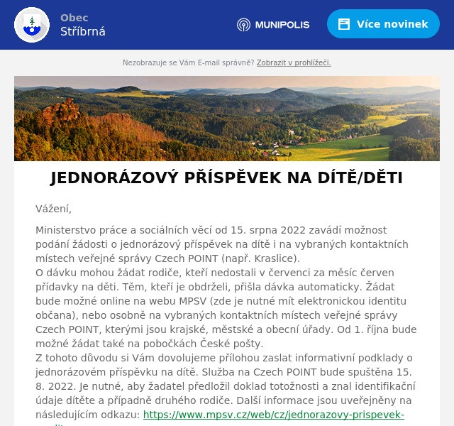 Náhledový obrázek článku: Jednorázový příspěvek na dítě