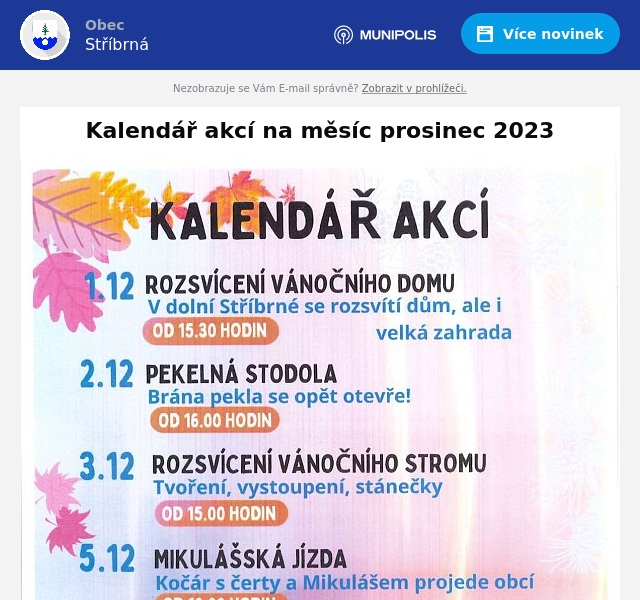 Náhledový obrázek článku: Kalendář akcí na měsíc prosinec 2023