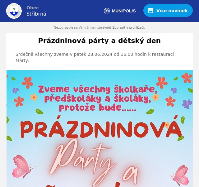 Náhledový obrázek článku: Prázdninová párty a dětský den
