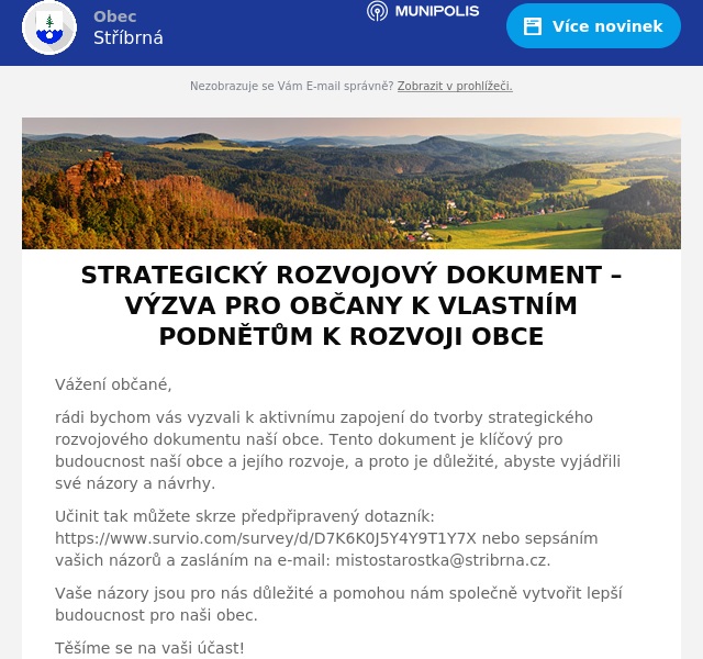 Náhledový obrázek článku: STRATEGICKÝ ROZVOJOVÝ DOKUMENT – VÝZVA PRO OBČANY K VLASTNÍM PODNĚTŮM K ROZVOJI OBCE