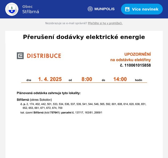Náhledový obrázek článku: Přerušení dodávky elektrické energie