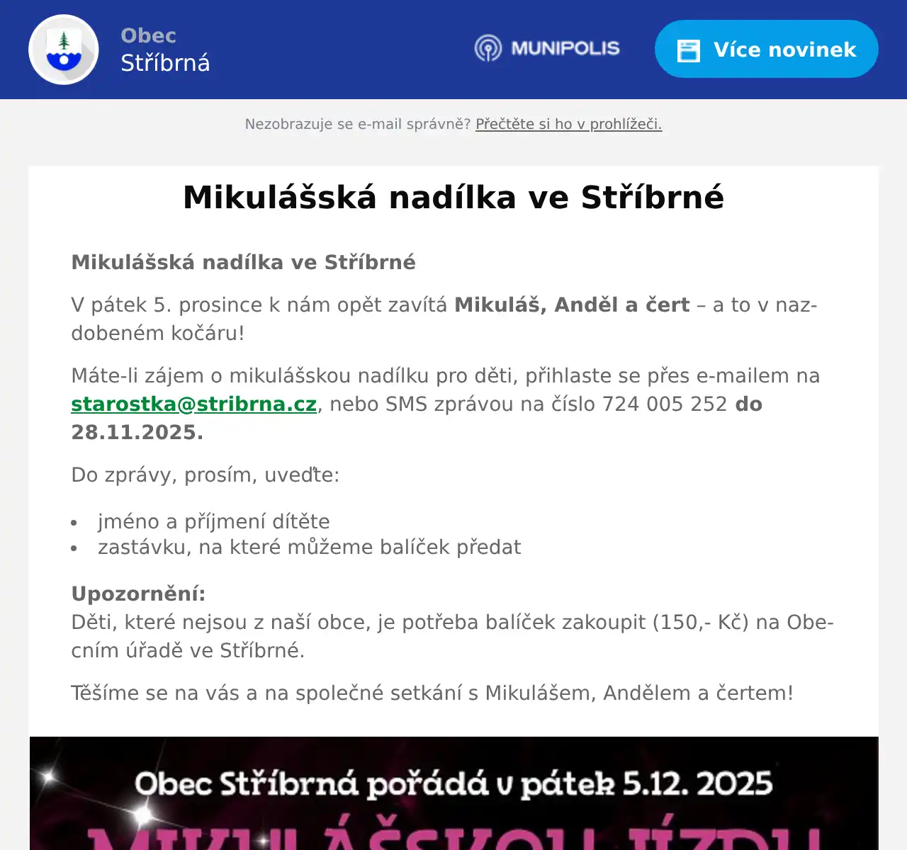 Náhledový obrázek článku: Mikulášská nadílka ve Stříbrné