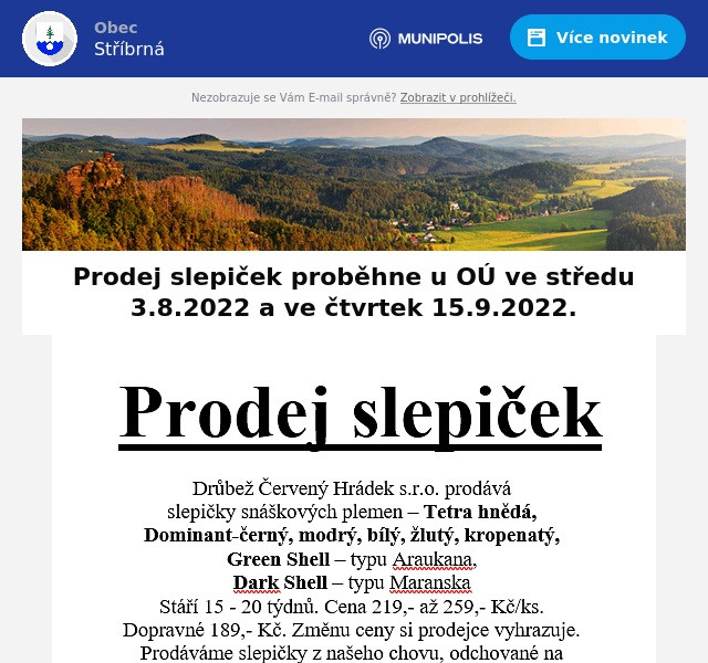 Náhledový obrázek článku: Prodej slepiček