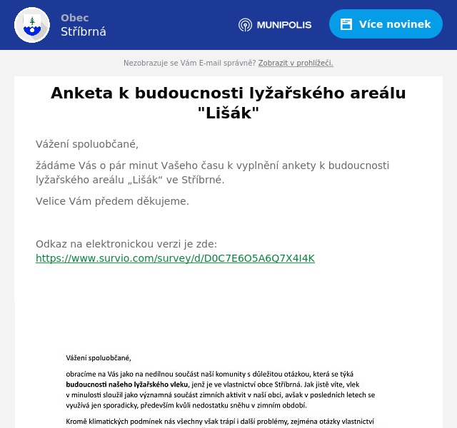 Náhledový obrázek článku: Anketa k budoucnosti lyžařského areálu "Lišák"