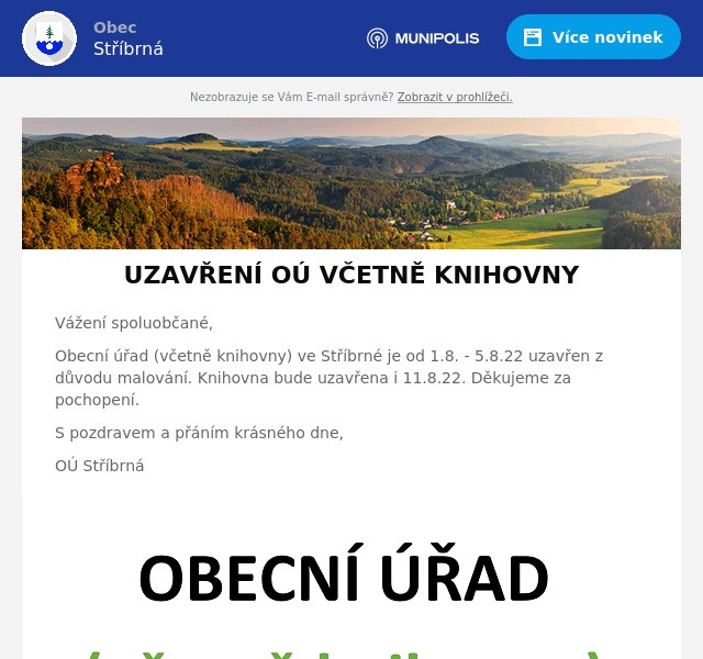 Náhledový obrázek článku: Uzavření OÚ včetně knihovny