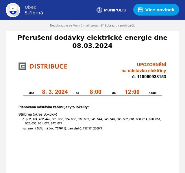 Náhledový obrázek článku: Přerušení dodávky elektrické energie