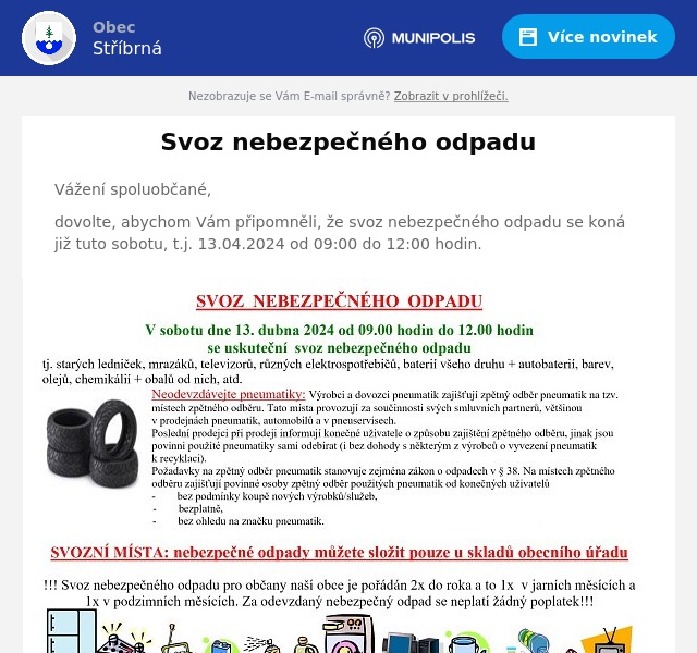 Náhledový obrázek článku: Svoz nebezpečného odpadu