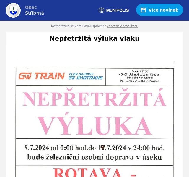 Náhledový obrázek článku: Nepřetržitá výluka vlaku