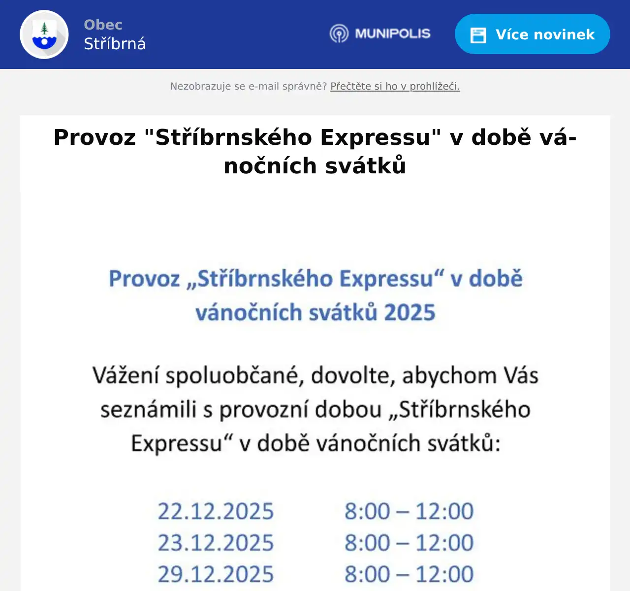 Náhledový obrázek článku: Provoz "Stříbrnského Expressu" v době vánočních svátků