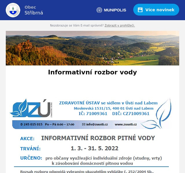 Náhledový obrázek článku: Informativní rozbor vody
