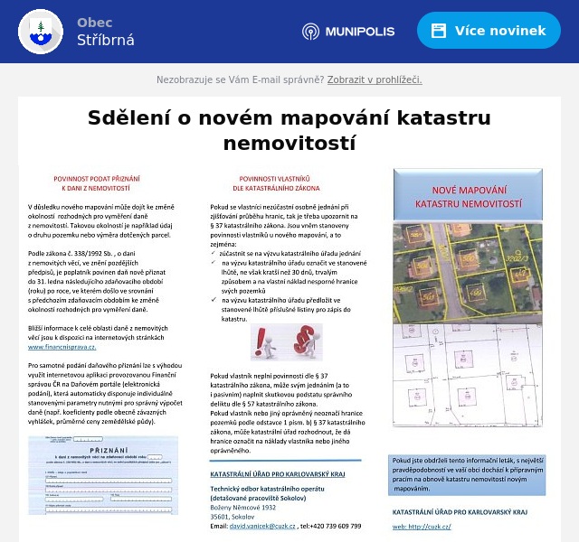 Náhledový obrázek článku: Sdělení o novém mapování katastru nemovitostí